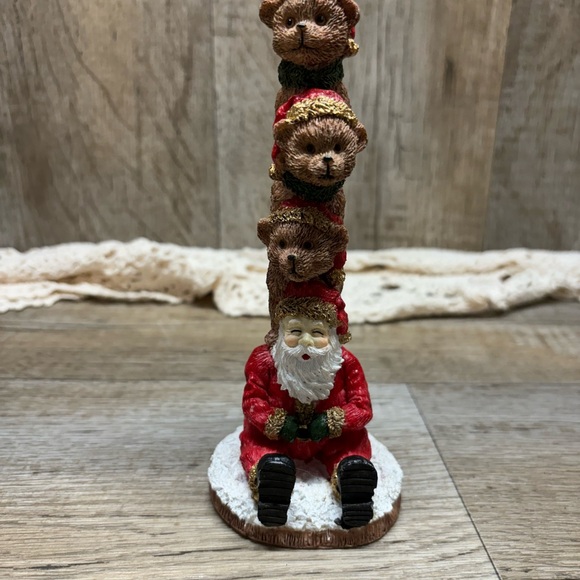 Santa Statue Sitting with 3 Bears on Top Christmas Holiday Decoration - Picture 12 of 12